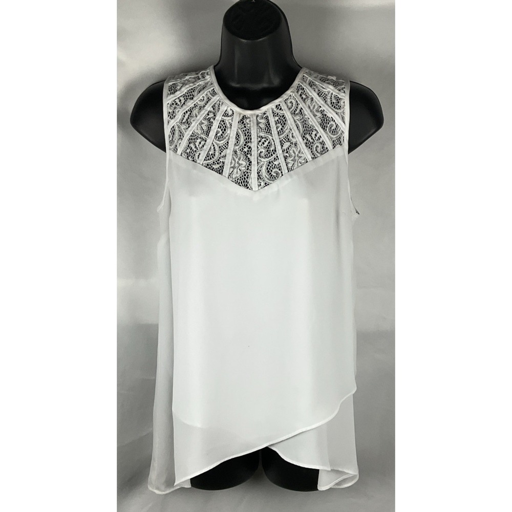 Thalia Sodi Women's Size Small White‎ With Lace Short Sleeve Cross Over Hem Top